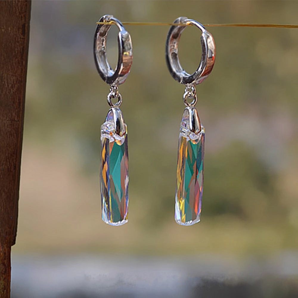 Wholesale S925 Silver Pin Aurora Sugar Cube Crystal Tassel Earrings
