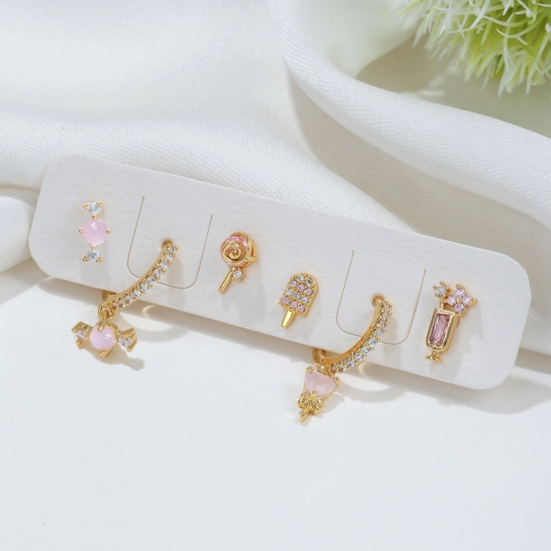 Wholesale S925 Silver Pin Sweet Candy Earring Set Earrings Copper