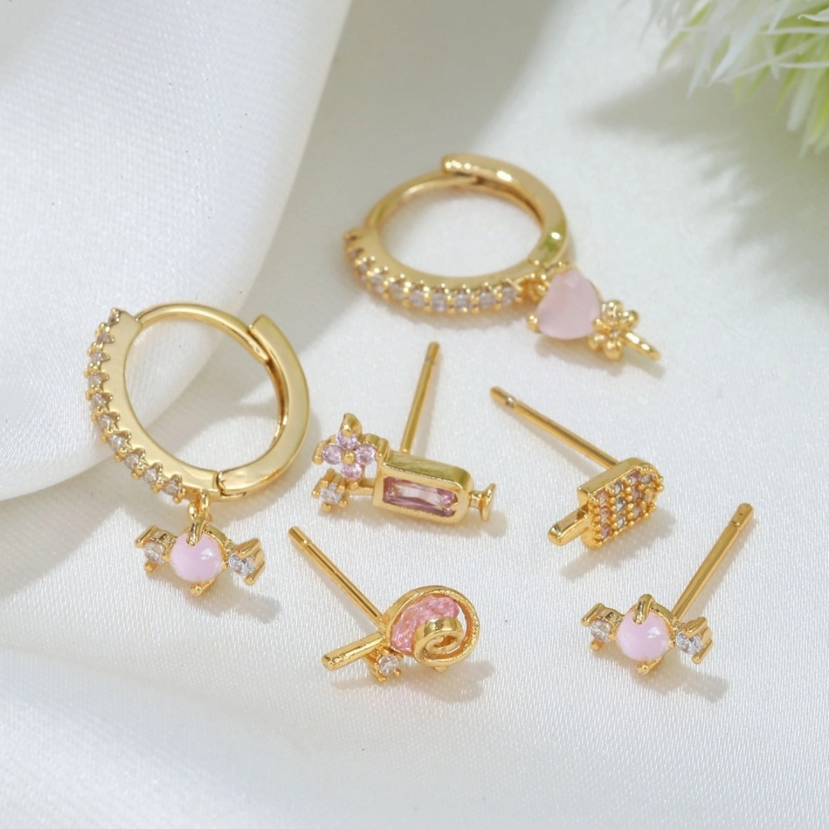 Wholesale S925 Silver Pin Sweet Candy Earring Set Earrings Copper