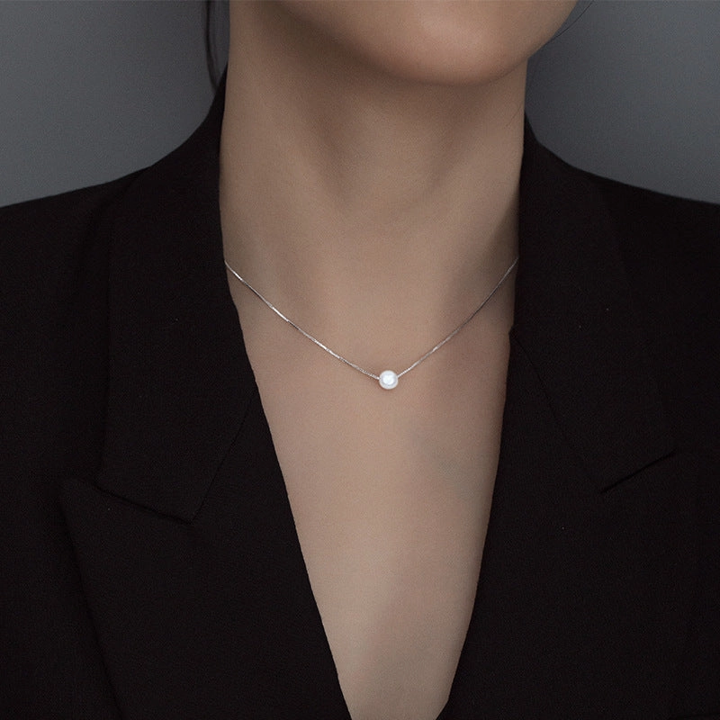 Wholesale S925 Silver Single Synthetic Pearl Necklace