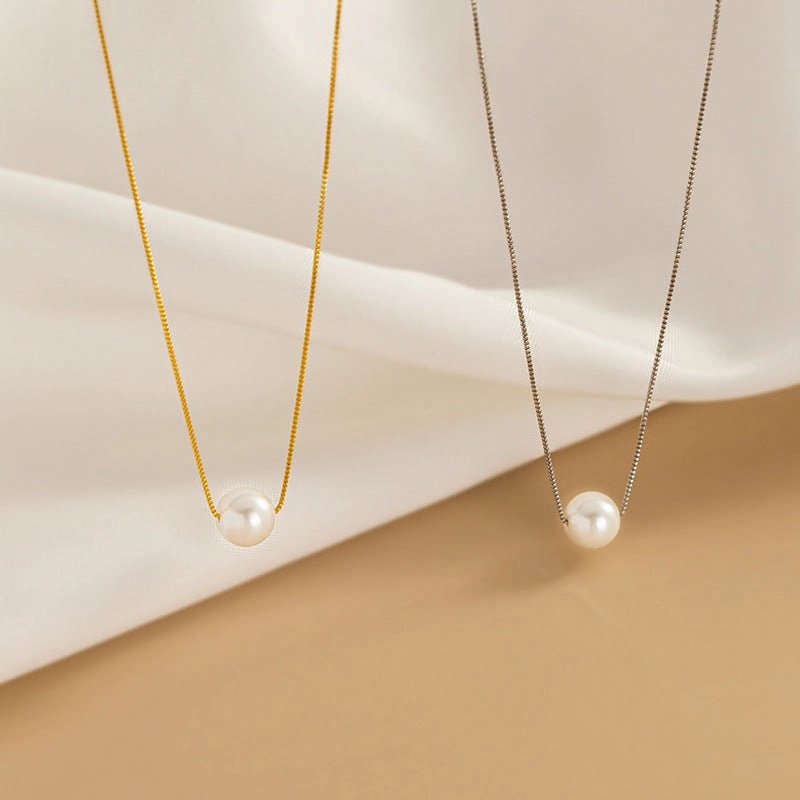 Wholesale S925 Silver Single Synthetic Pearl Necklace