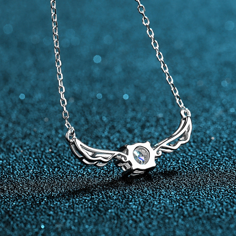 Wholesale S925 Sterling Silver Angel Wings Simulation Diamond Clavicle Necklace