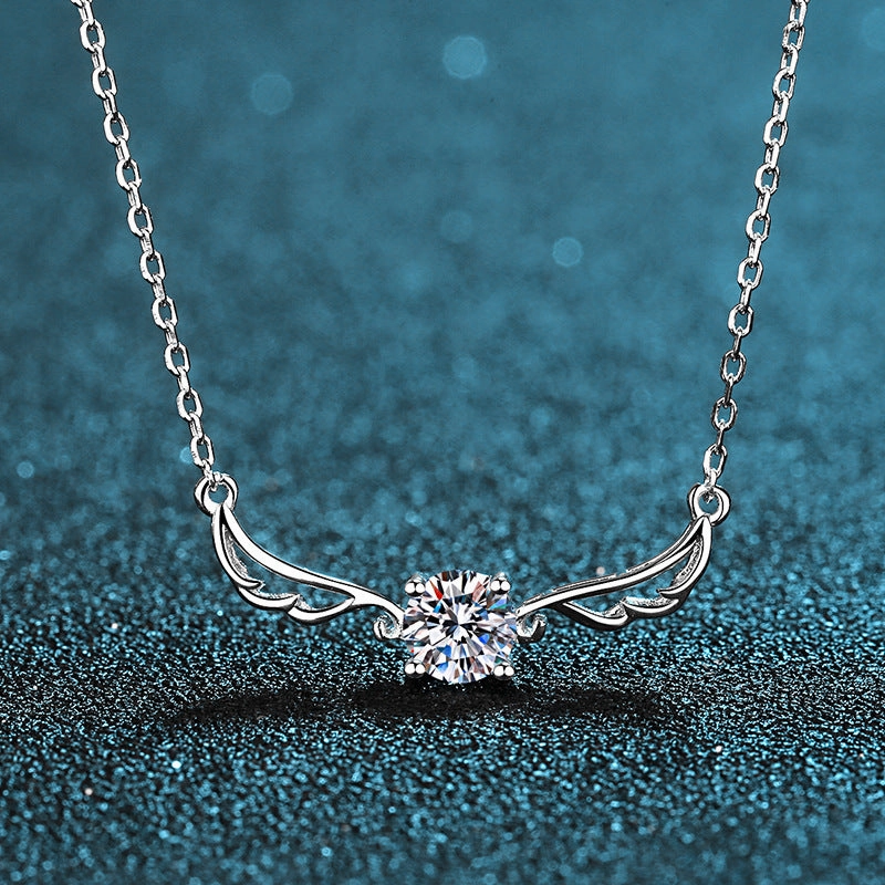 Wholesale S925 Sterling Silver Angel Wings Simulation Diamond Clavicle Necklace