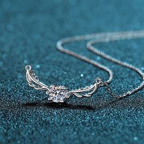 Wholesale S925 Sterling Silver Angel Wings Simulation Diamond Clavicle Necklace