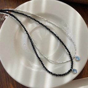 Wholesale S925 Sterling Silver Black Spinel Blue Zircon Necklace