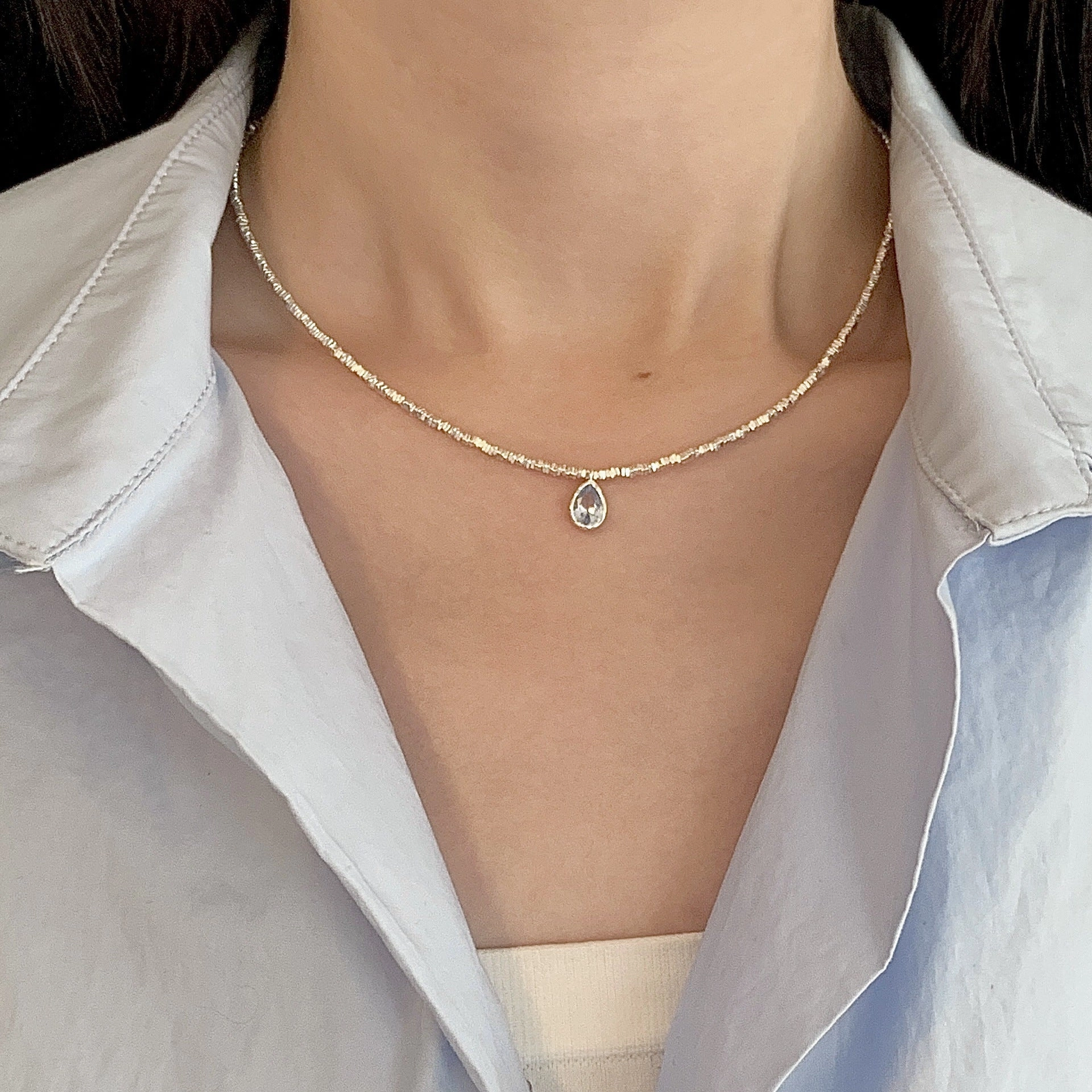 Wholesale S925 Sterling Silver Black Spinel Blue Zircon Necklace