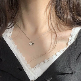 Wholesale S925 Sterling Silver Butterfly Necklace Clavicle Chain