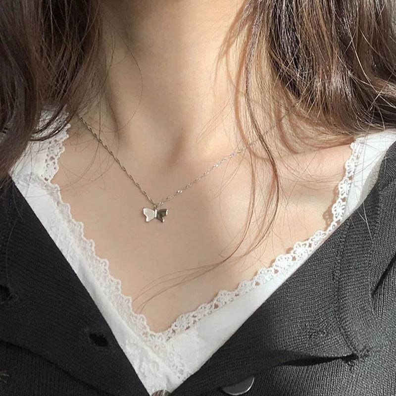 Wholesale S925 Sterling Silver Butterfly Necklace Clavicle Chain