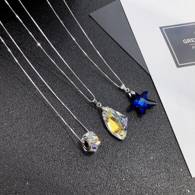 Wholesale S925 Sterling Silver Crystal Sparkling Diamond Necklace
