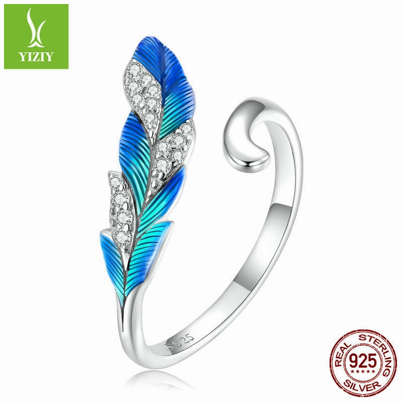 Wholesale S925 Sterling Silver Dazzling Blue Feather Earrings Ring