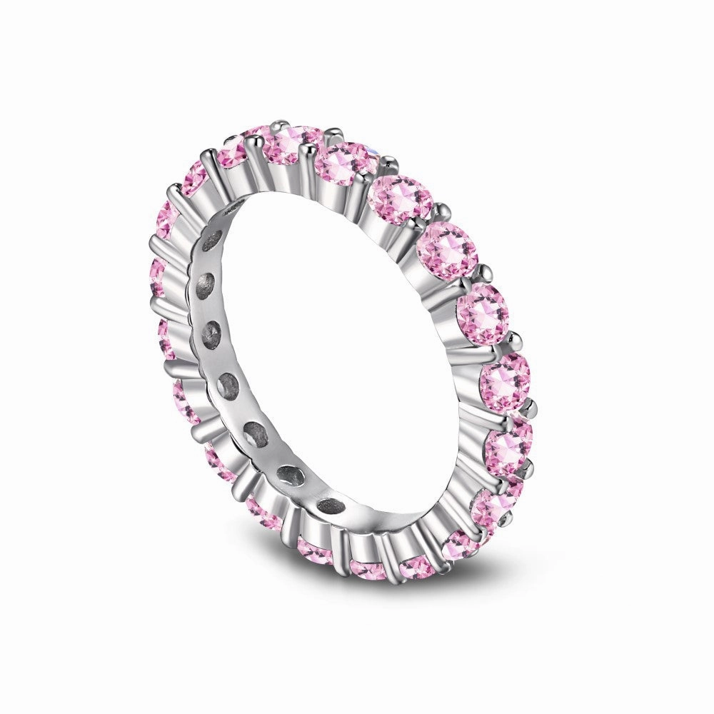 Wholesale S925 Sterling Silver Fashion Water Drop Row Diamond Cute Peach Heart Temperament Square Diamond Pink High Carbon Diamond Ring