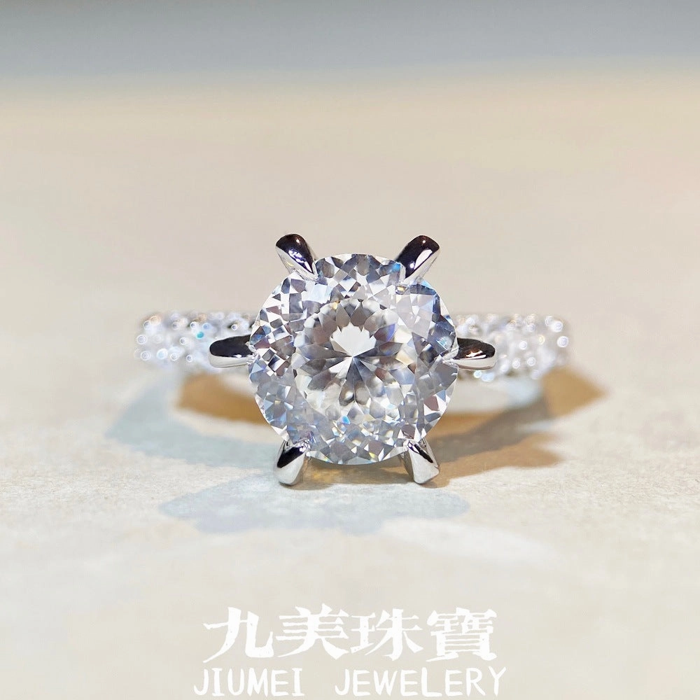 Wholesale S925 Sterling Silver Fireworks Cut 3 Carats Luxury Full Inlaid Six Claw Moissanite Ring