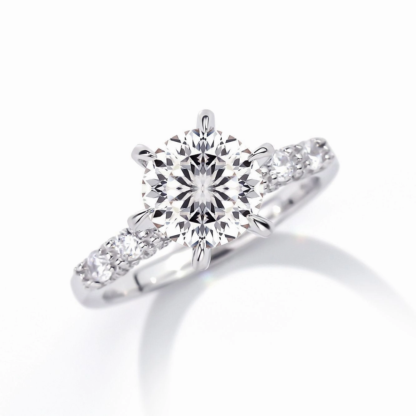 Wholesale S925 Sterling Silver Fireworks Cut 3 Carats Luxury Full Inlaid Six Claw Moissanite Ring