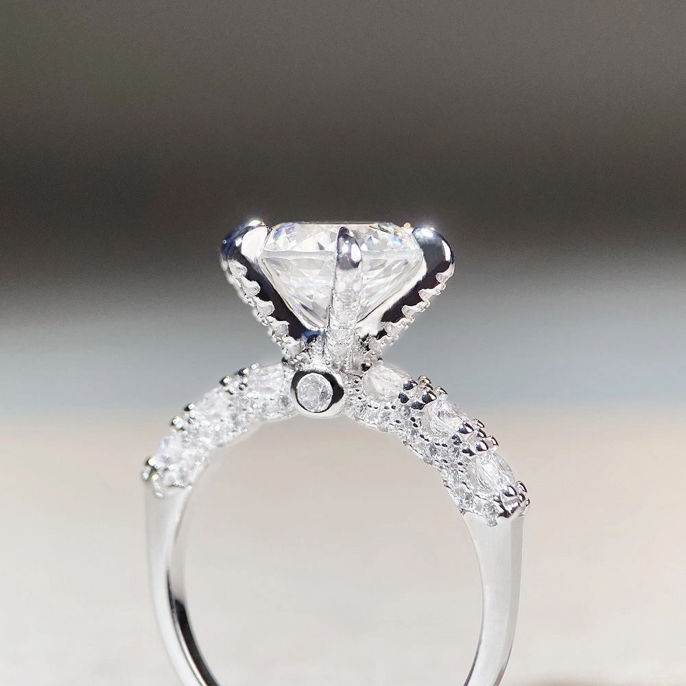 Wholesale S925 Sterling Silver Fireworks Cut 3 Carats Luxury Full Inlaid Six Claw Moissanite Ring