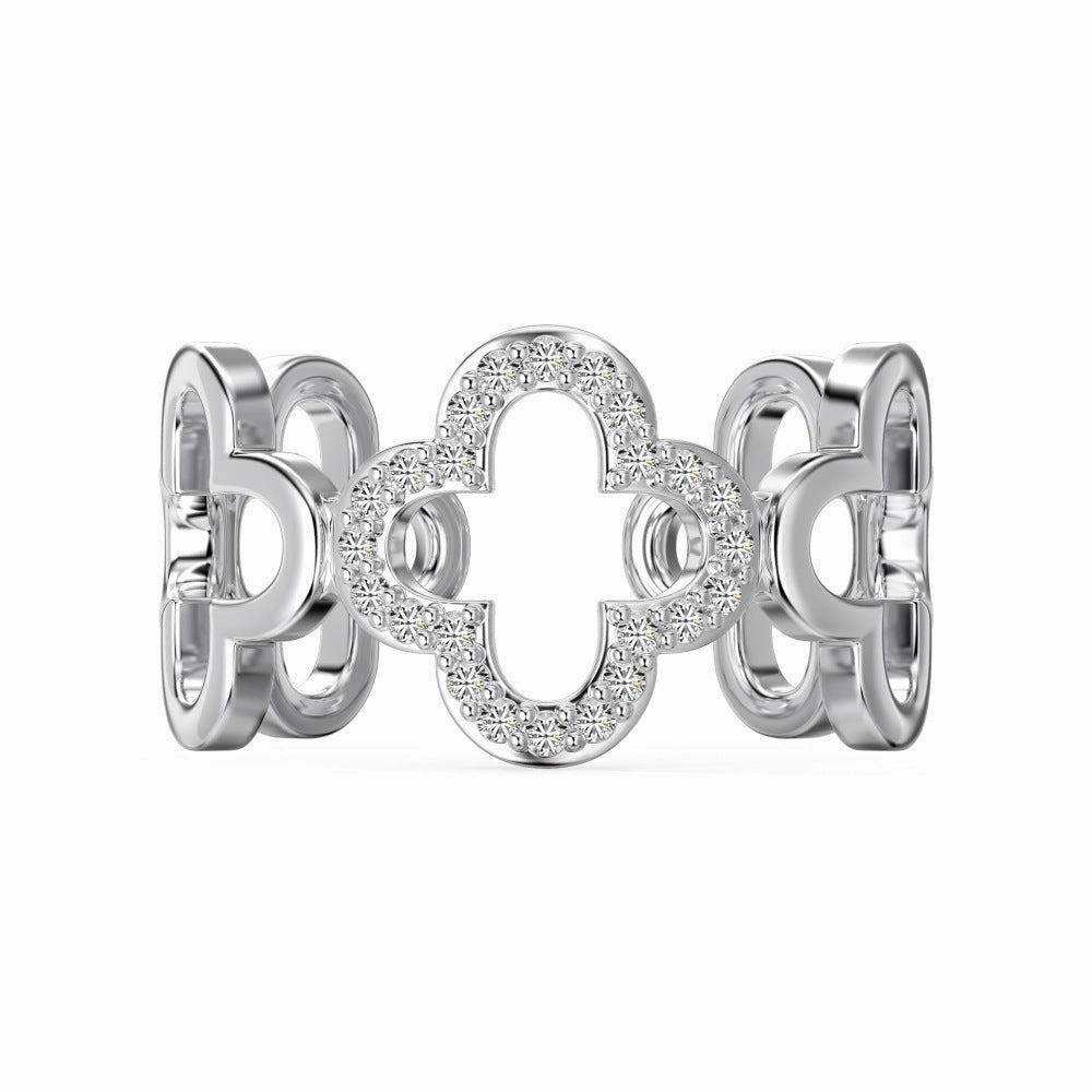 Wholesale S925 Sterling Silver Four-leaf Clover Zircon Ring