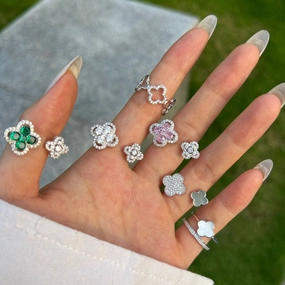 Wholesale S925 Sterling Silver Four-leaf Clover Zircon Ring
