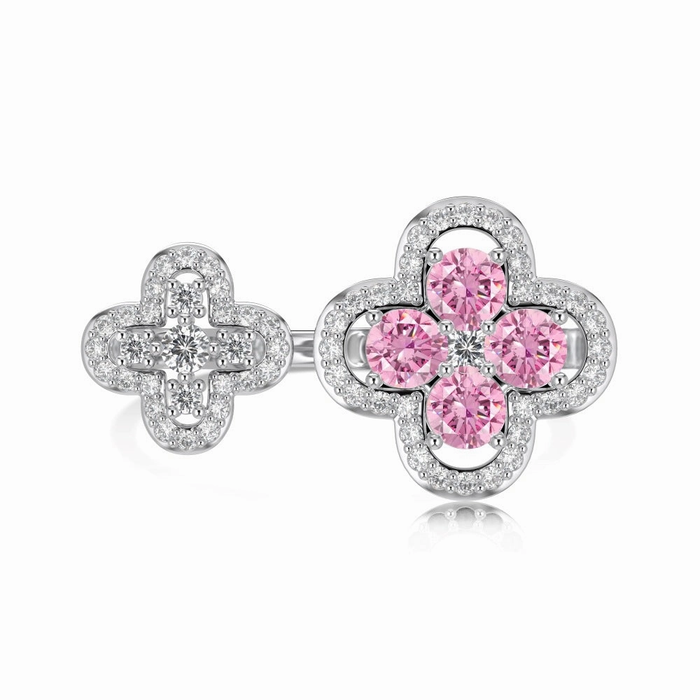 Wholesale S925 Sterling Silver Four-leaf Clover Zircon Ring