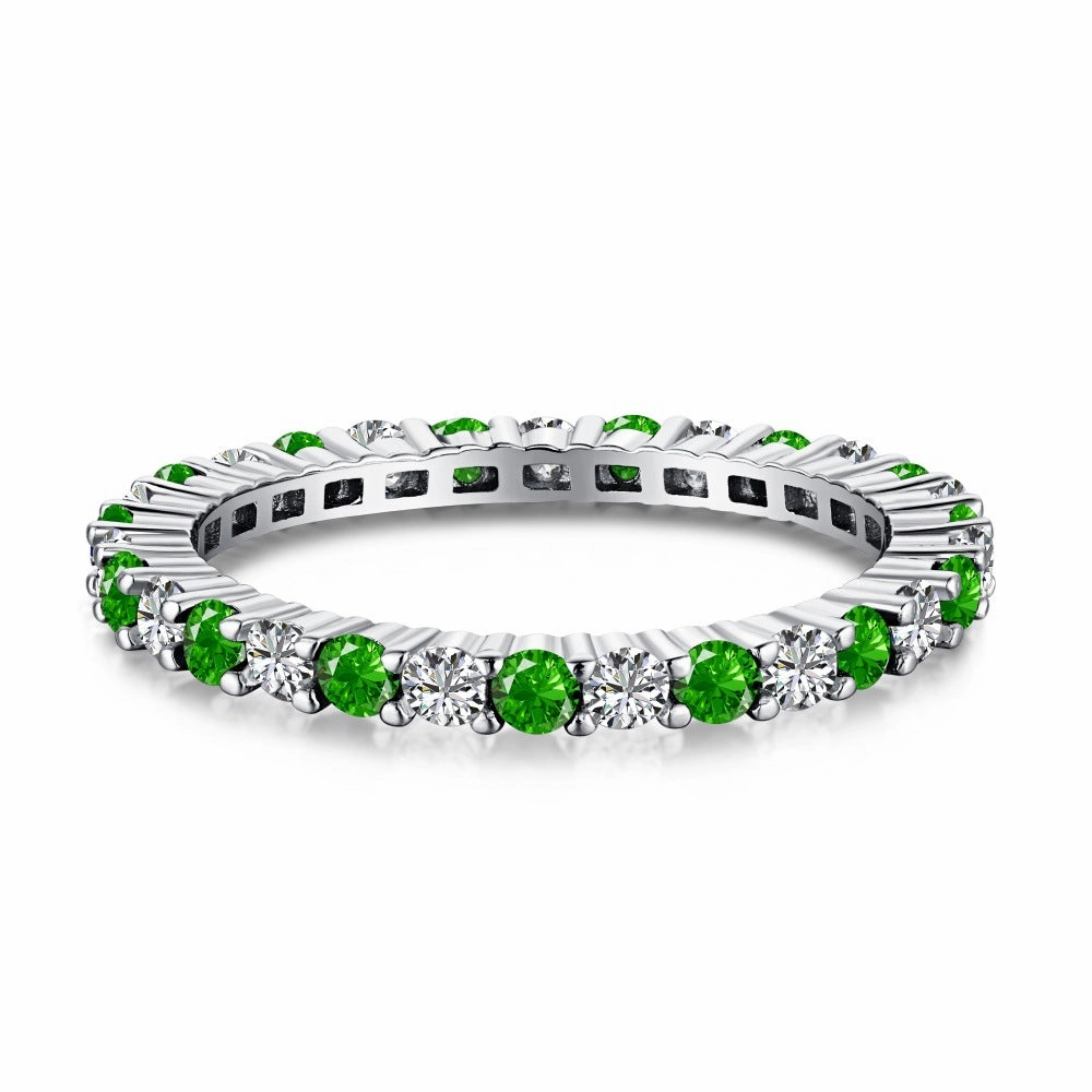 Wholesale S925 Sterling Silver Green Four-leaf Clover Zircon Inlaid Ring