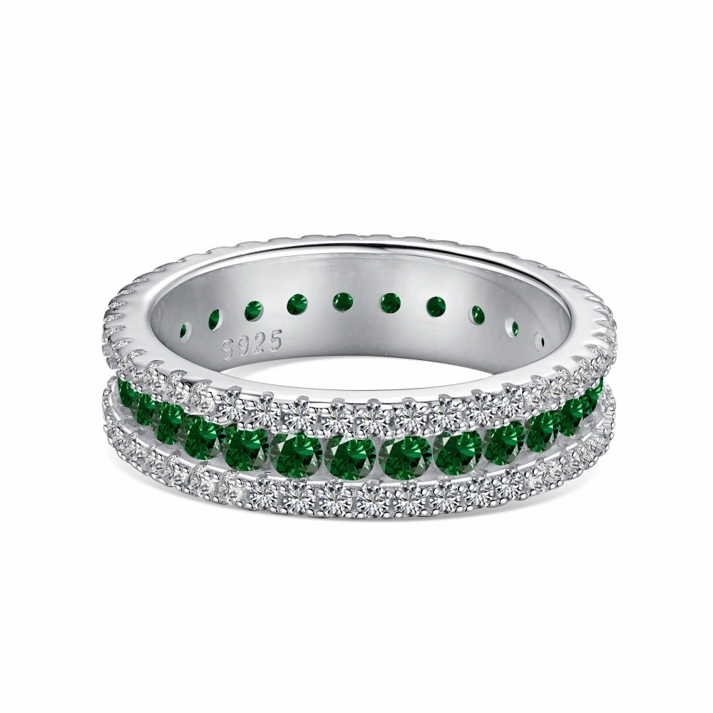 Wholesale S925 Sterling Silver Green Four-leaf Clover Zircon Inlaid Ring