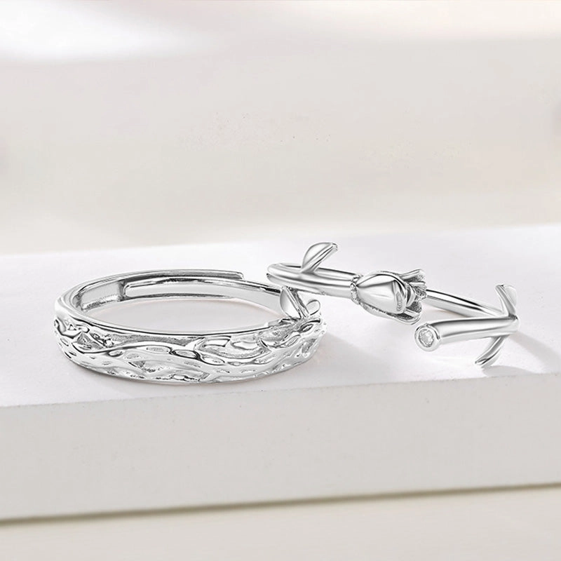 Wholesale S925 Sterling Silver Little Prince and Rose Couple Rings OLY-RS-YY001