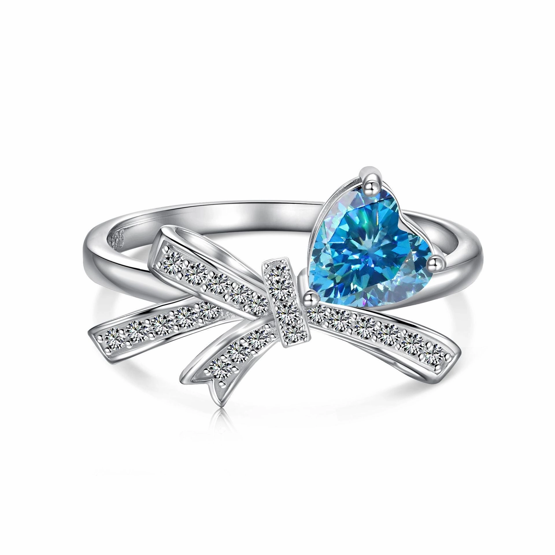 Wholesale S925 Sterling Silver Love Water Drop Geometric Blue Diamond Zircon Ring