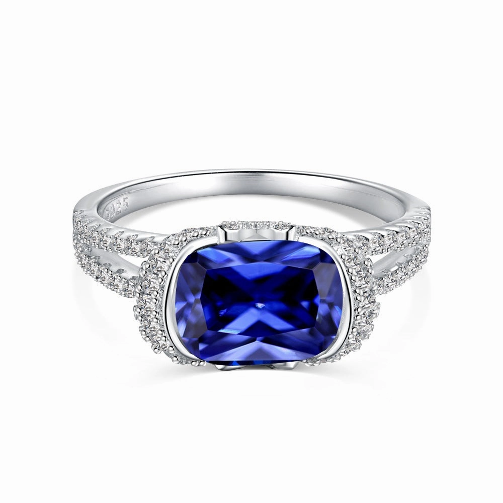 Wholesale S925 Sterling Silver Love Water Drop Geometric Blue Diamond Zircon Ring