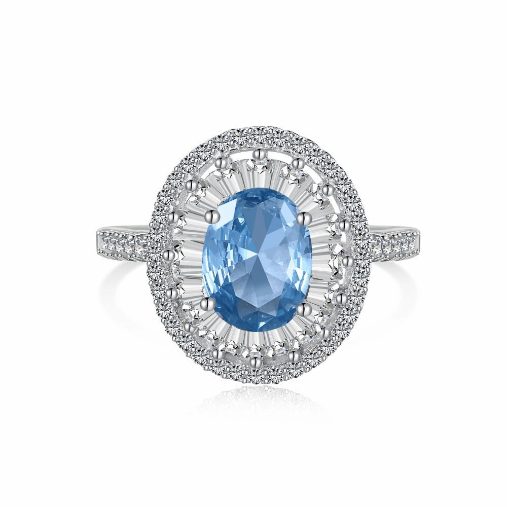 Wholesale S925 Sterling Silver Love Water Drop Geometric Blue Diamond Zircon Ring