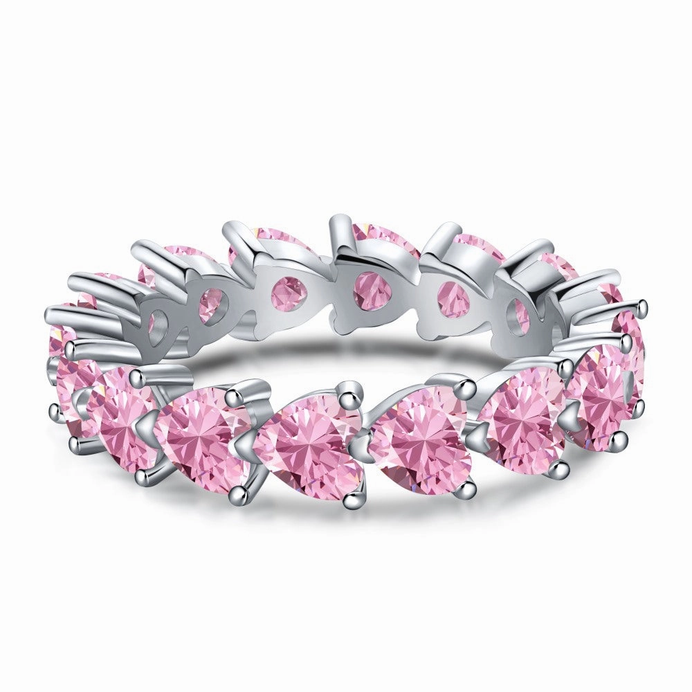 Wholesale S925 Sterling Silver Lucky Four-leaf Clover Bow Heart Pink Ring