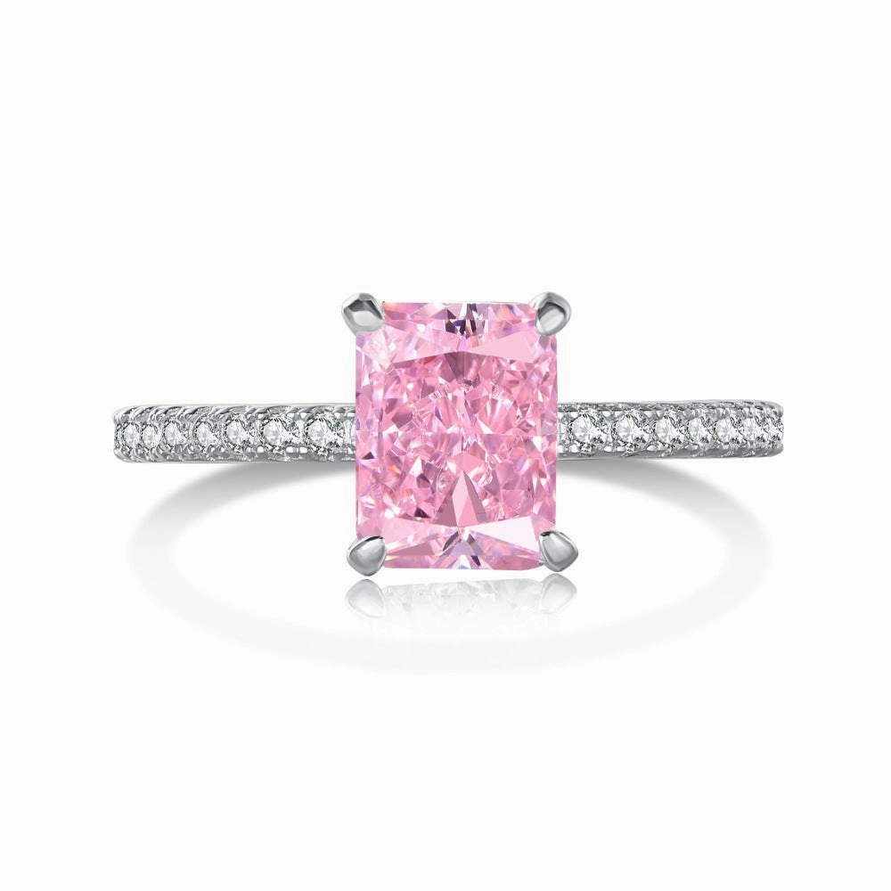 Wholesale S925 Sterling Silver Lucky Four-leaf Clover Bow Heart Pink Ring