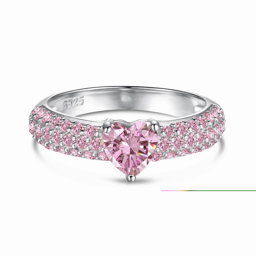 Wholesale S925 Sterling Silver Lucky Four-leaf Clover Bow Heart Pink Ring