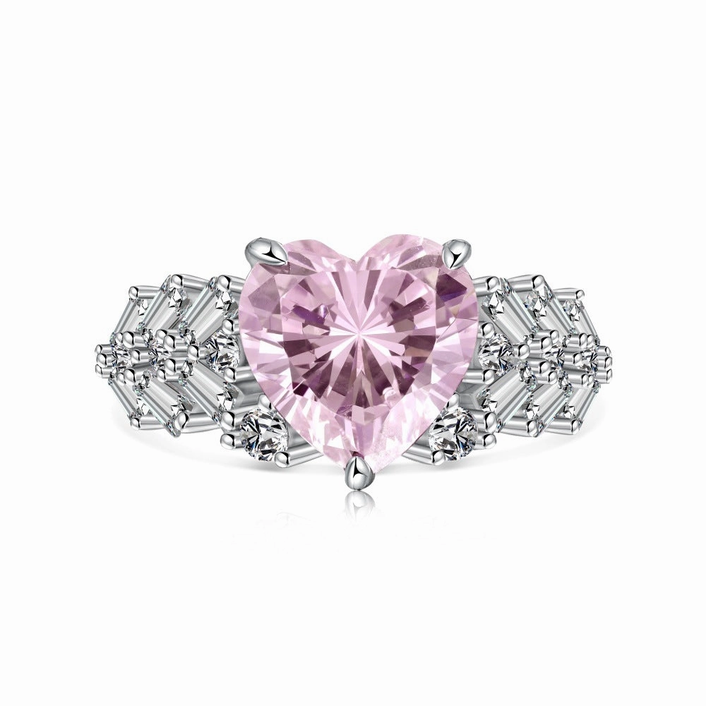Wholesale S925 Sterling Silver Lucky Four-leaf Clover Bow Heart Pink Ring