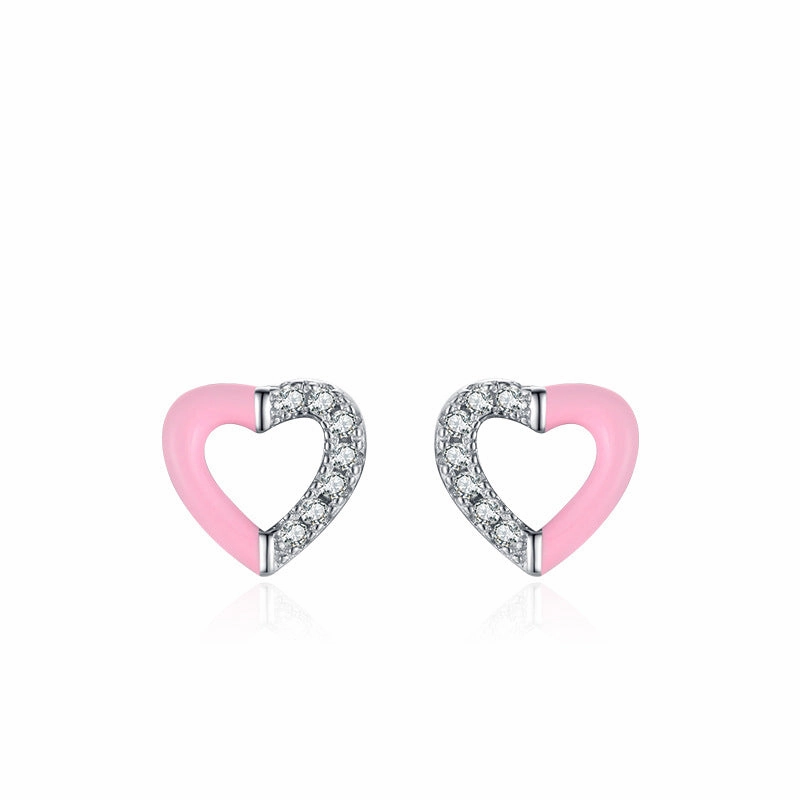 Wholesale S925 Sterling Silver Micro Pavement Stitching Heart Bracelet Earrings Set OLY-BT-MoD010