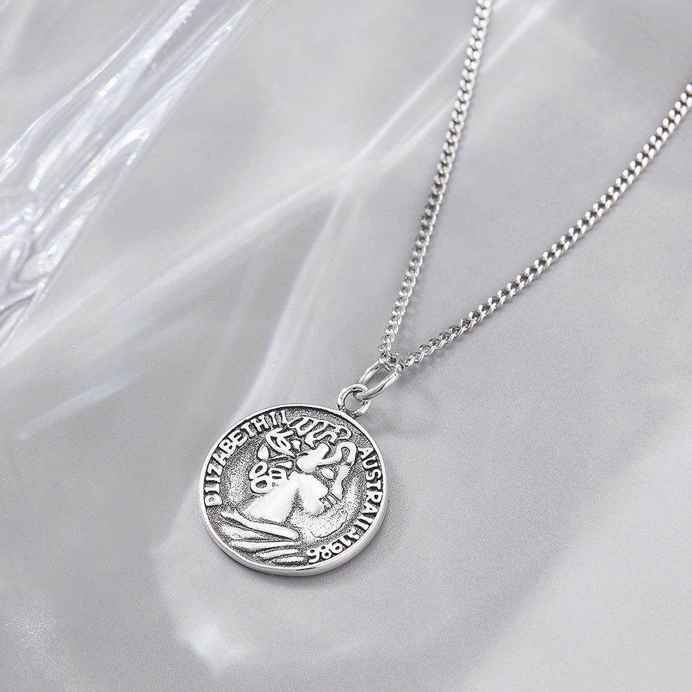 Wholesale S925 Sterling Silver Portrait Medal Clavicle Necklace