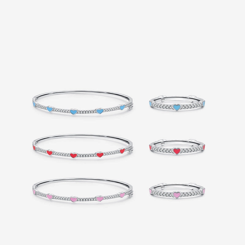 Wholesale S925 Sterling Silver Rainbow Heart Diamond Ring Bracelet OLY-BT-MoD002