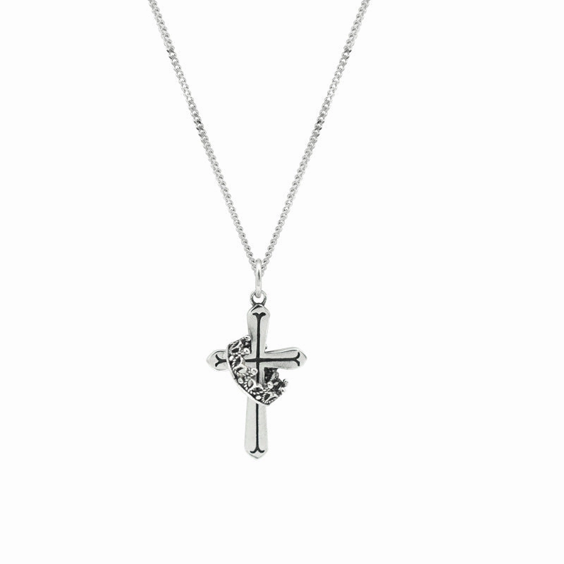 Wholesale S925 Sterling Silver Re-done Crown Cross Collarbone Necklace