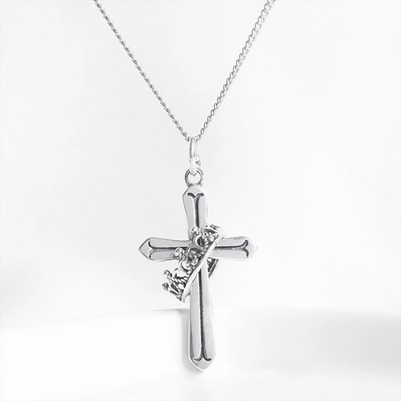 Wholesale S925 Sterling Silver Re-done Crown Cross Collarbone Necklace