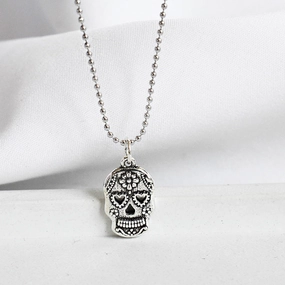 Wholesale S925 Sterling Silver Retro Hipster Skull Clavicle Necklace