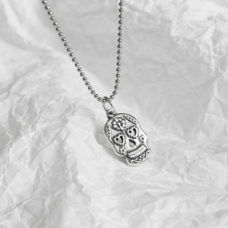 Wholesale S925 Sterling Silver Retro Hipster Skull Clavicle Necklace