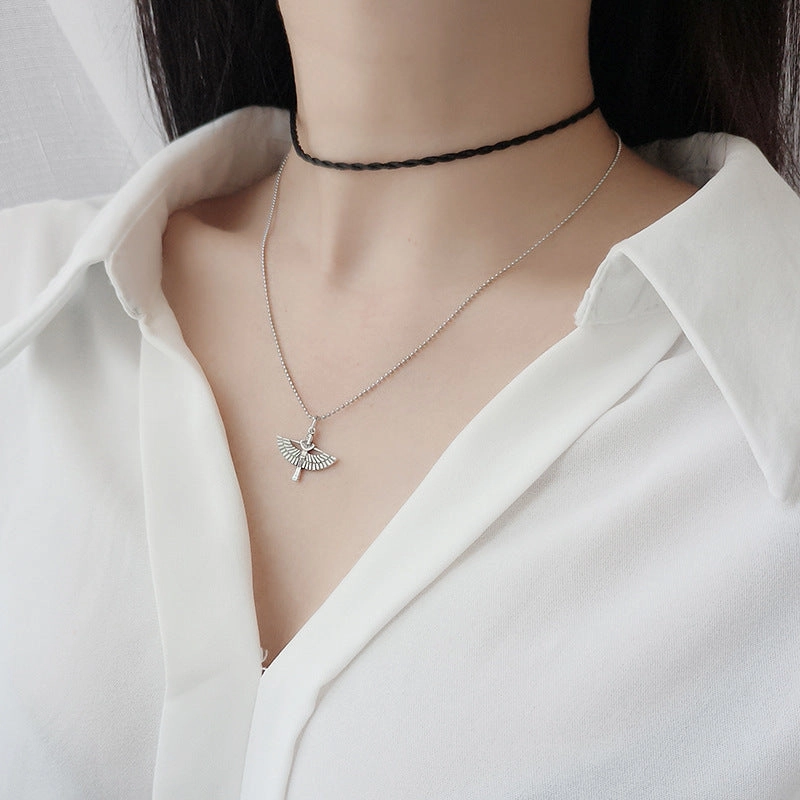 Wholesale S925 Sterling Silver Wings Angel Pendant Necklace Clavicle Necklace