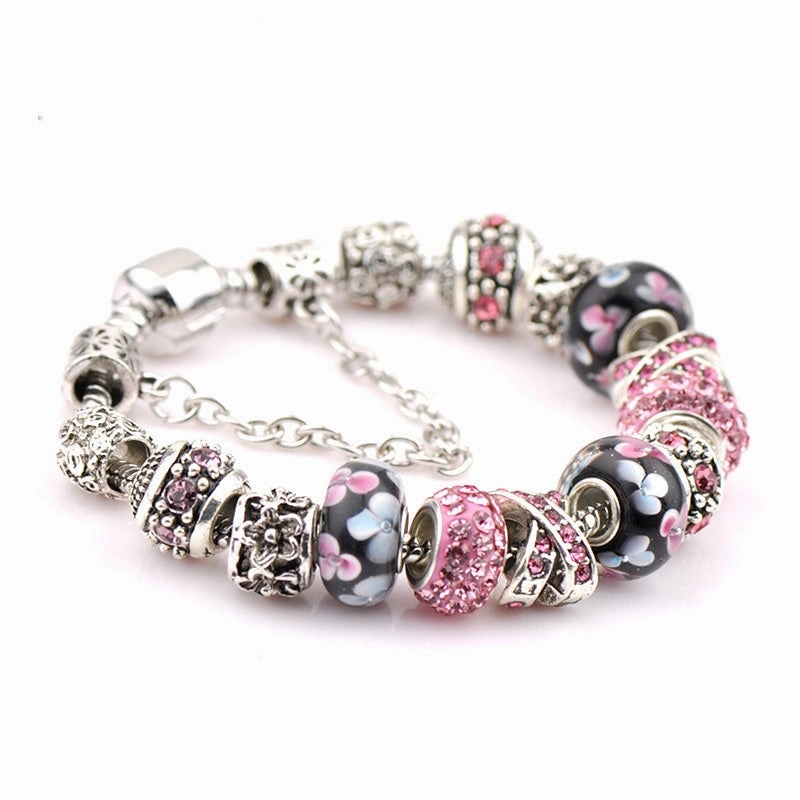 Wholesale Sakura Full Diamond Beads Bracelet