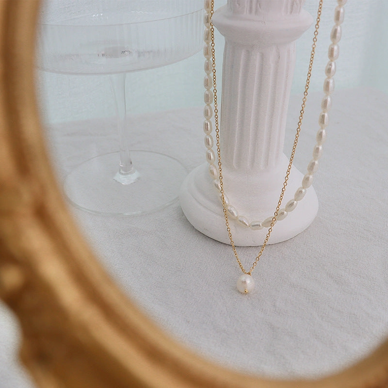 Wholesale Sales of Titanium Steel 18k Gold Freshwater Pearl Necklaces