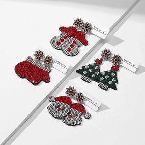 Wholesale Santa Christmas Tree Fabric Diamond Earrings