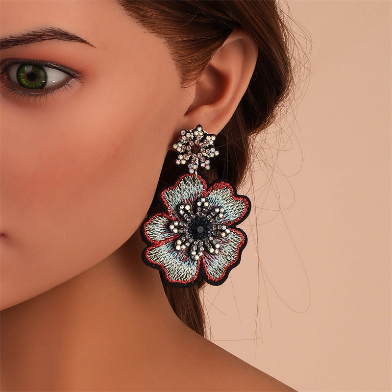 Wholesale Santa Christmas Tree Fabric Diamond Earrings