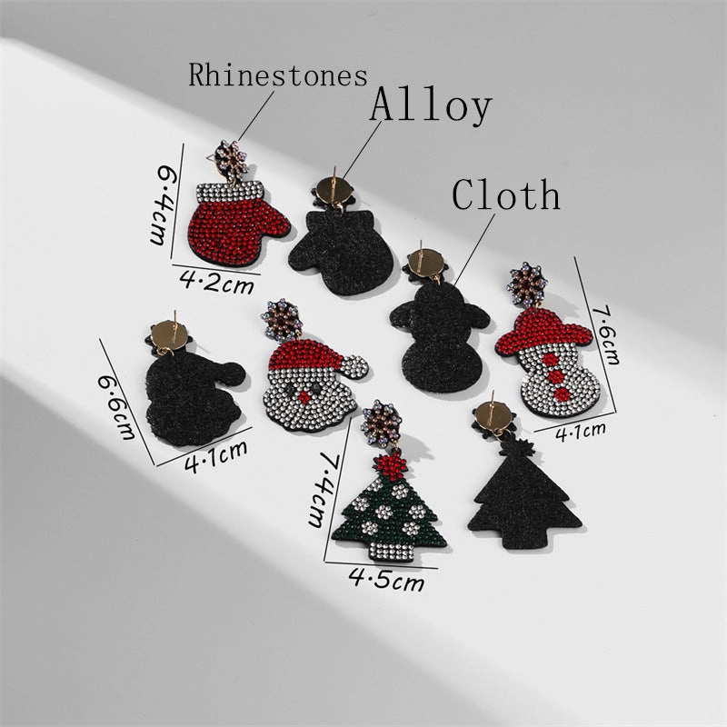 Wholesale Santa Christmas Tree Fabric Diamond Earrings