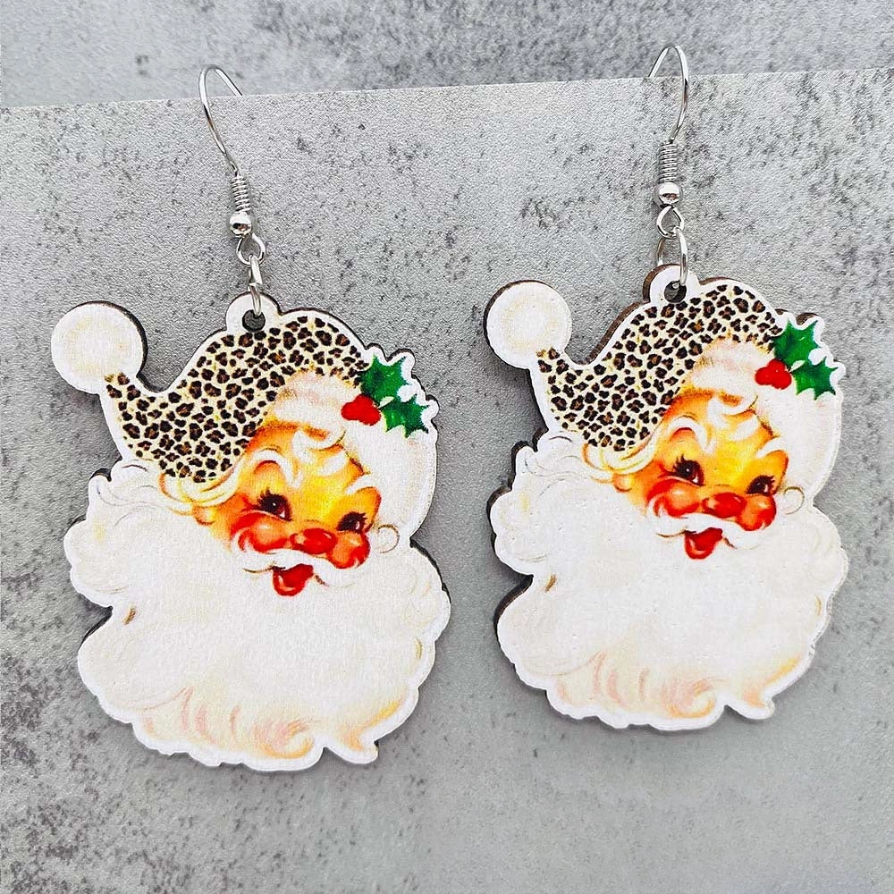 Wholesale Santa Claus Bells Red Car Water Drop Wooden Earrings