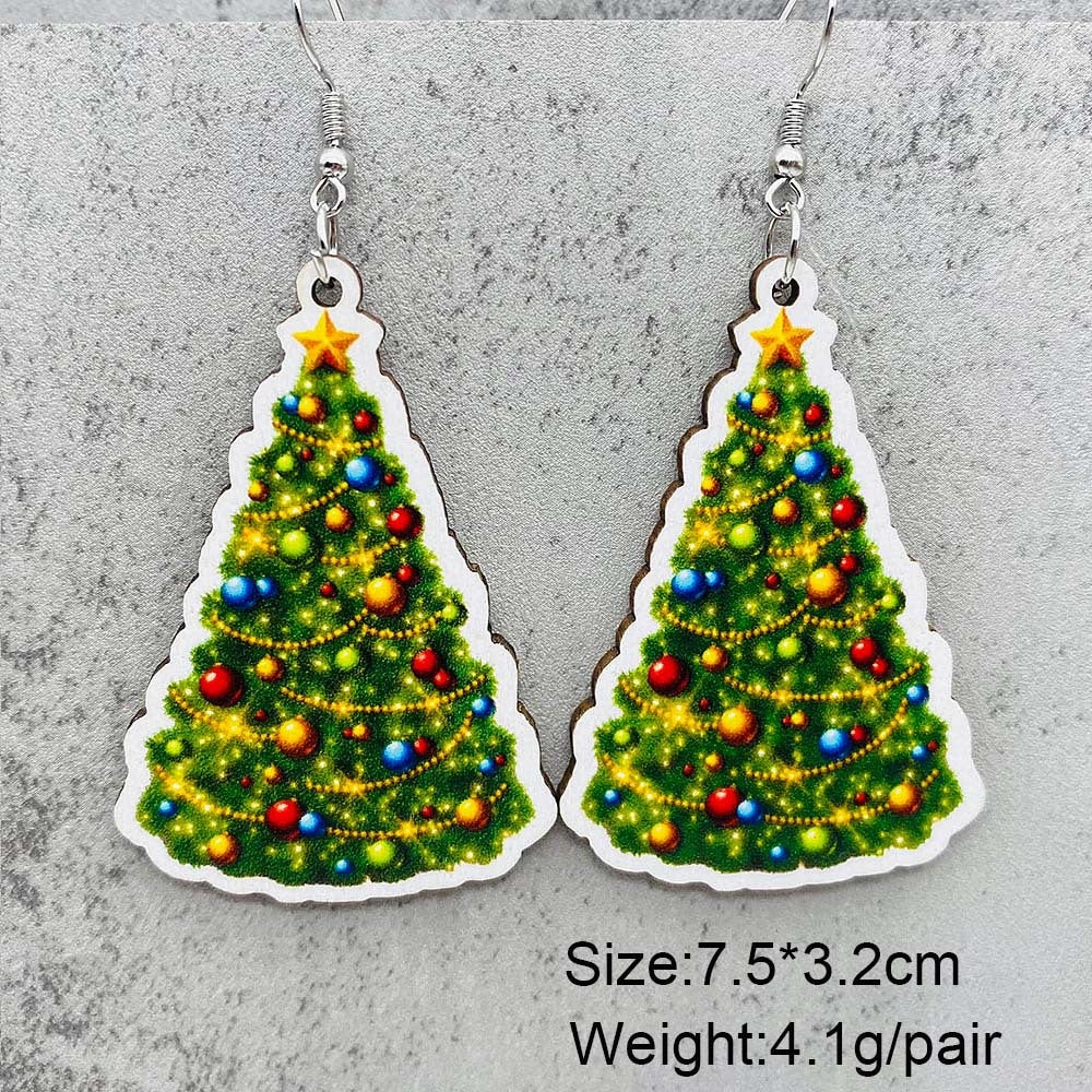 Wholesale Santa Claus Bells Red Car Water Drop Wooden Earrings