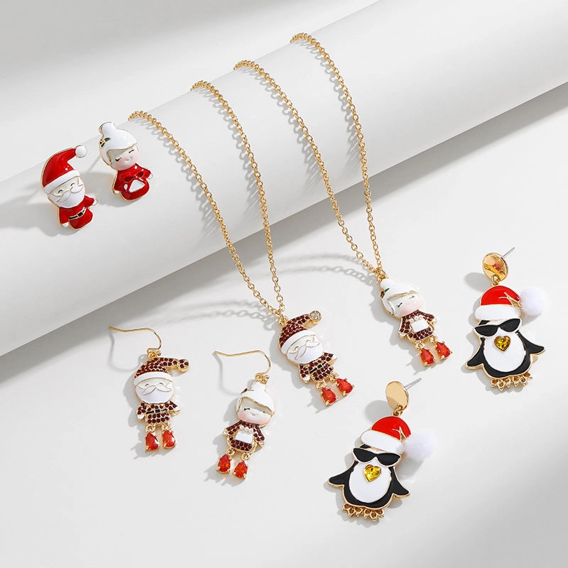 Wholesale Santa Claus Drop Oil Diamond  Necklaces