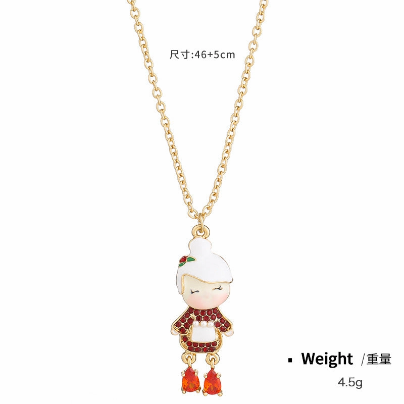 Wholesale Santa Claus Drop Oil Diamond  Necklaces