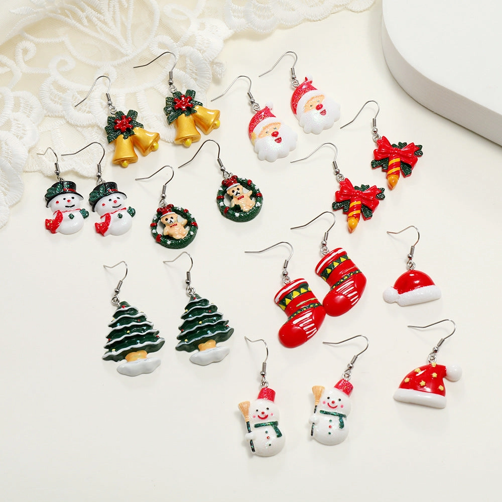 Wholesale Santa Claus Elk Snowflake Resin Earrings
