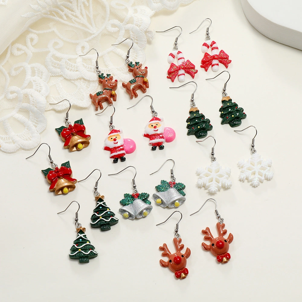 Wholesale Santa Claus Elk Snowflake Resin Earrings